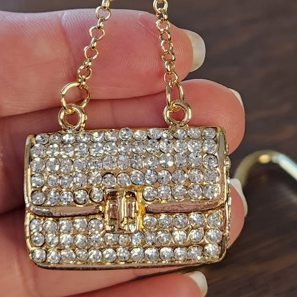 NWT STUDDED CHAIN STRAP HANDBAG BAG CHARM metal and crystals - Picture 1 of 3